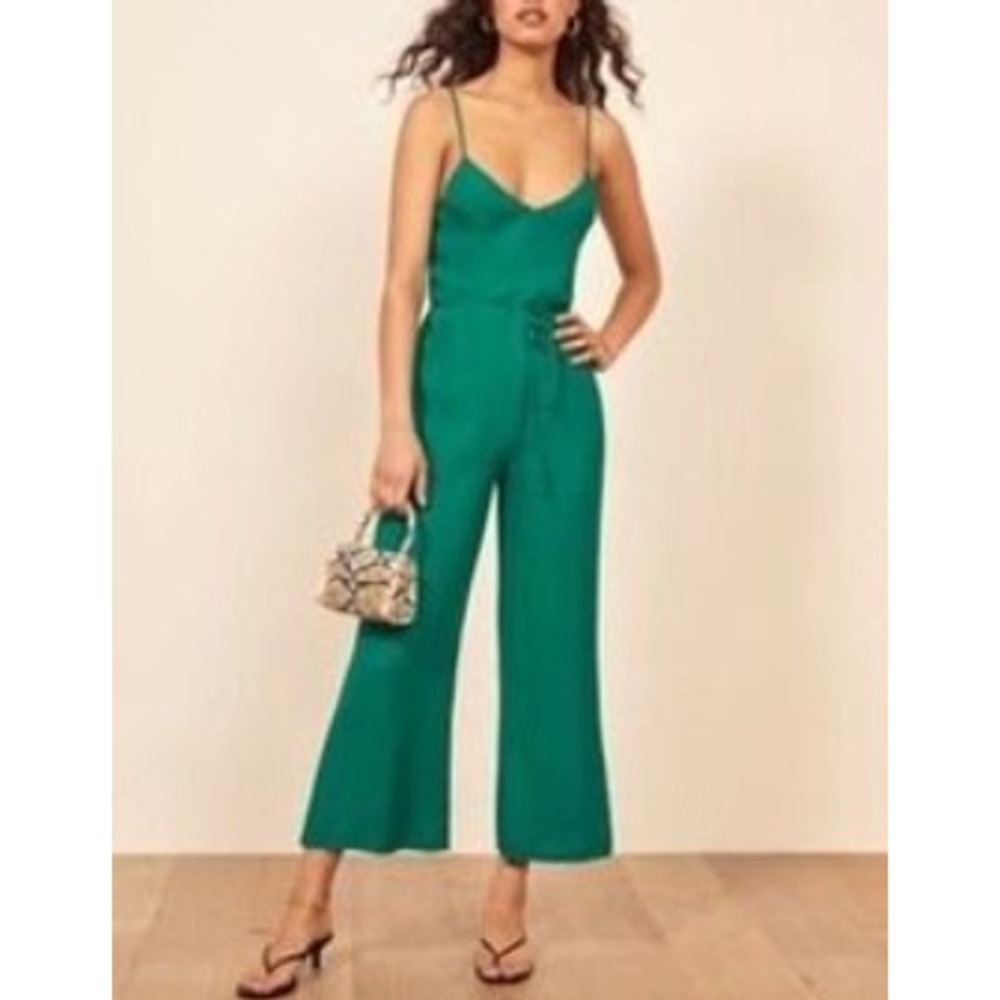 REFORMATION Kit Jumpsuit In Green Women Size Medium Wide Leg Casual Summer Belt